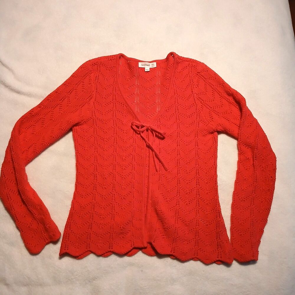 Kettlewell Open Work Knit Pink Cardigan Long Sleeve Size 2 (UK 6) 100% Cotton